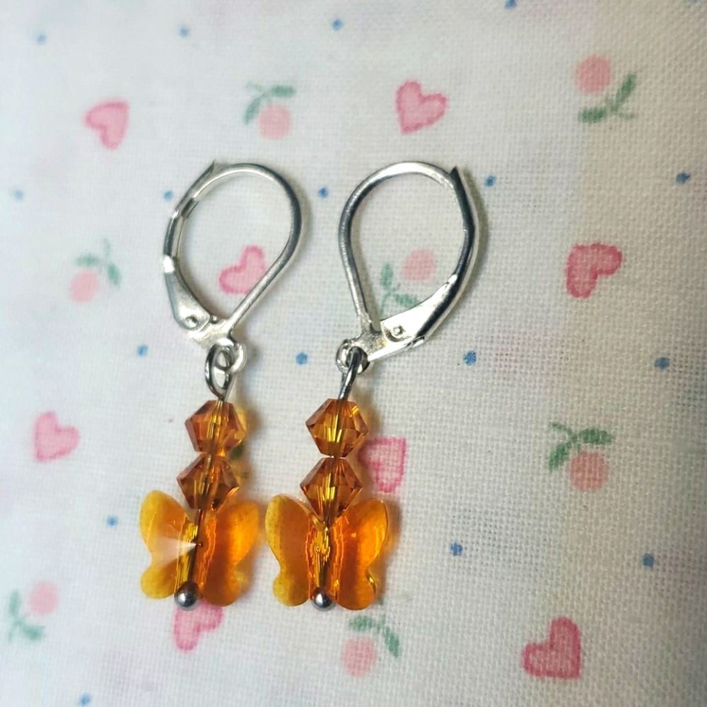 Gold Crystal Butterfly Earrings!